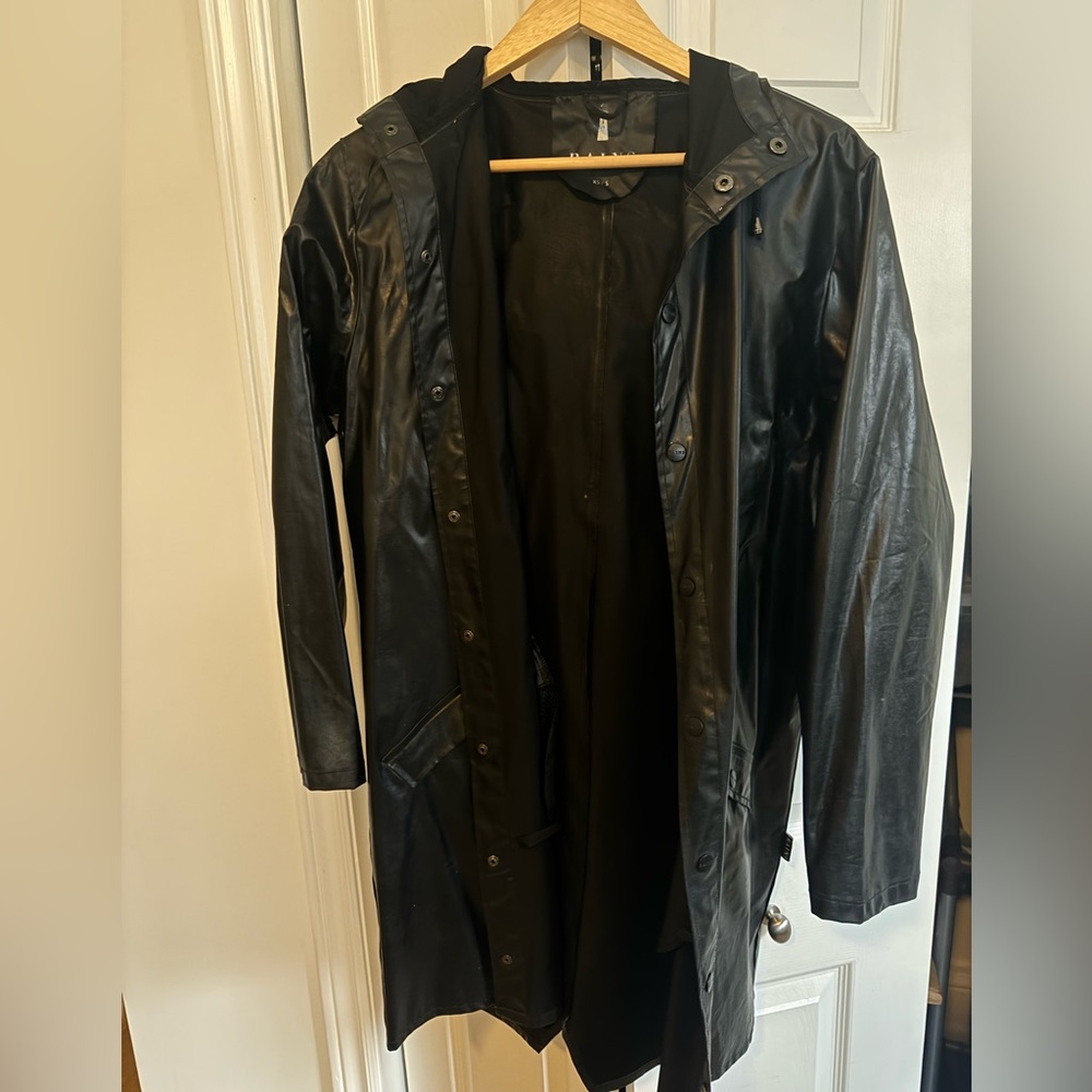 Rains Black Waterproof Hooded Raincoat